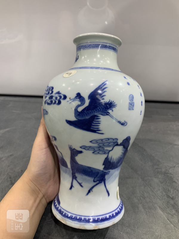 清康熙青花鹤鹿同春诗文梅瓶 - 图3